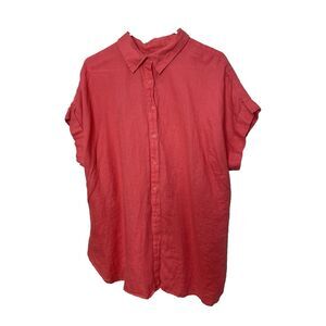 Lauren Ralph Lauren Plus 2X  Blouse Top 100% Linen Short Sleeve Shirt Orange